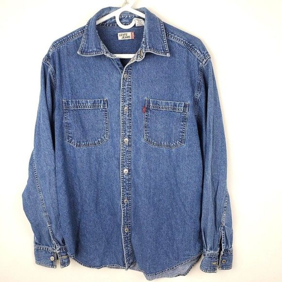 Levi's Button Up Shirt Blue Cotton Denim Jean Casual Western Rugged Mens M